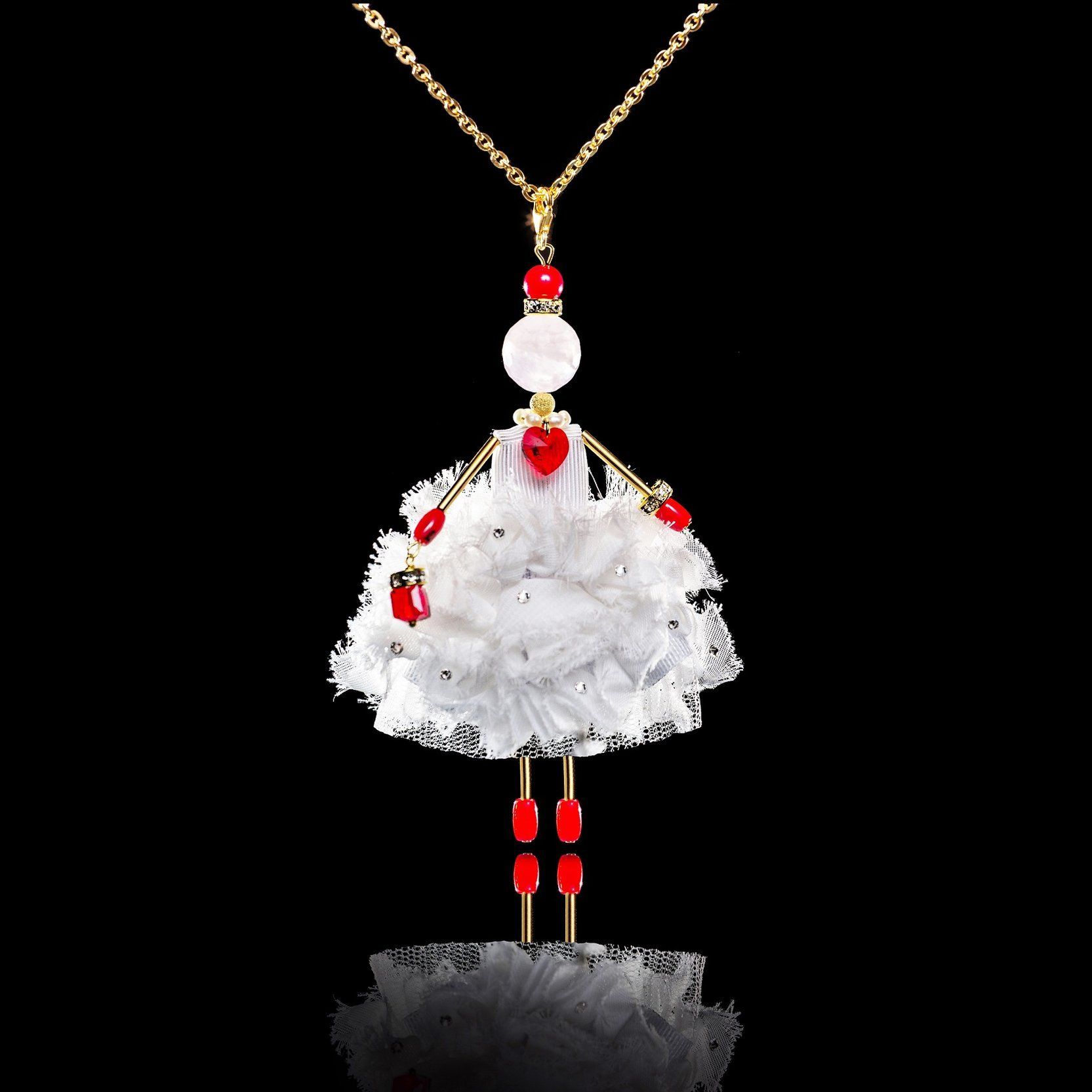 SARANA Jewelry Doll Pendant &ldquo;White Swan&rdquo; on black background luxury statement jewelry