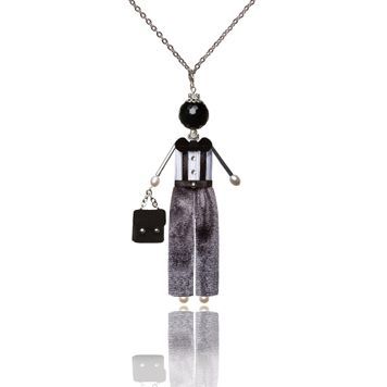 SARANA&reg; &ldquo;Gentleman&rdquo; jewelry doll pendant with black agate on a white background