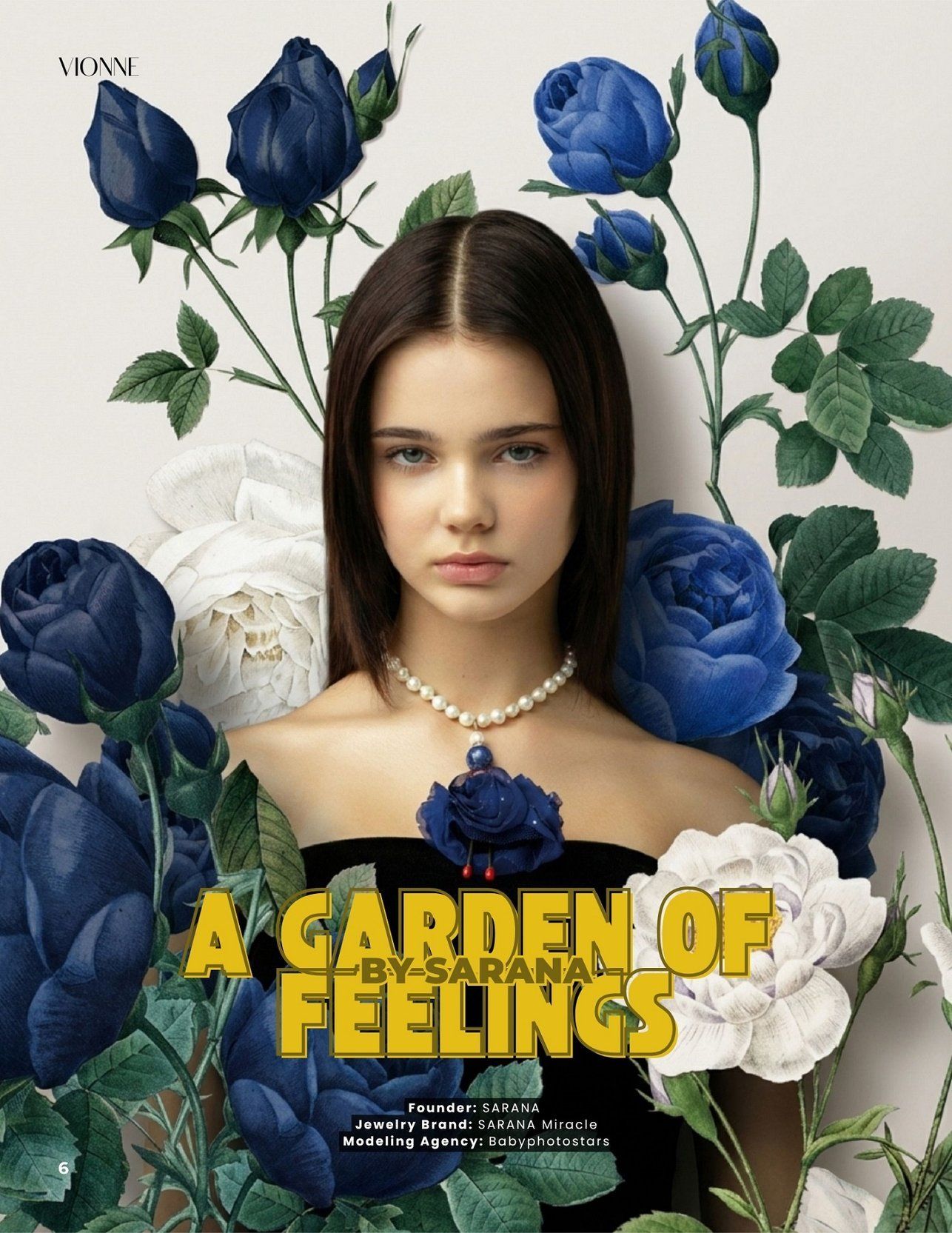 SARANA&reg; &ldquo;Blue Rose&rdquo; jewelry doll pendant featured on the cover of VIONNE Austria magazine from the Celebration collection