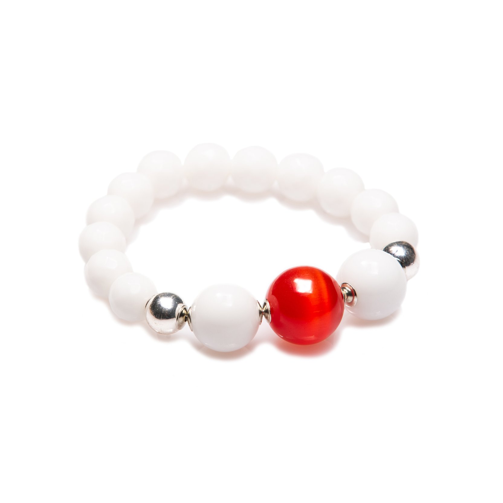 Elegant bracelet with white agates and a bright orange stone.