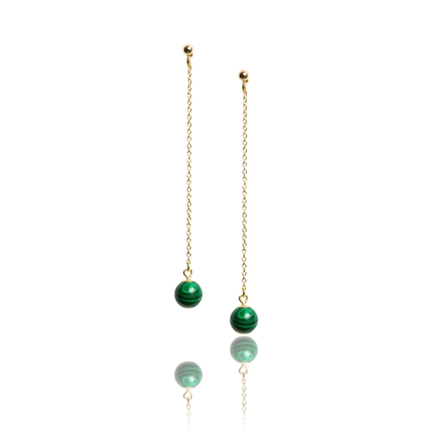 Earrings with malachite on a gold-plated chain