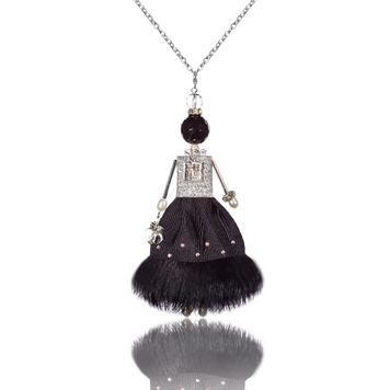 Jewelry doll pendant "Lady in Black" on a white background