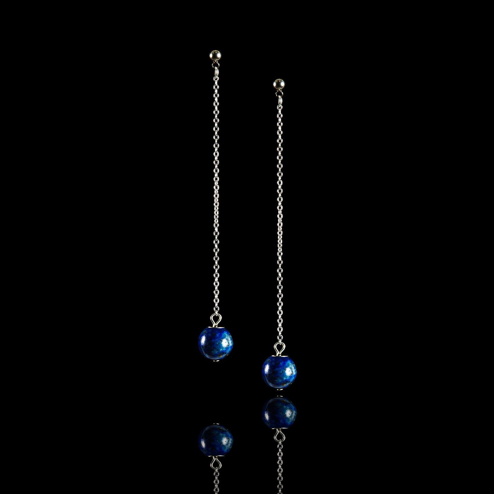 Pendientes de cadena de plata con lapislázuli
