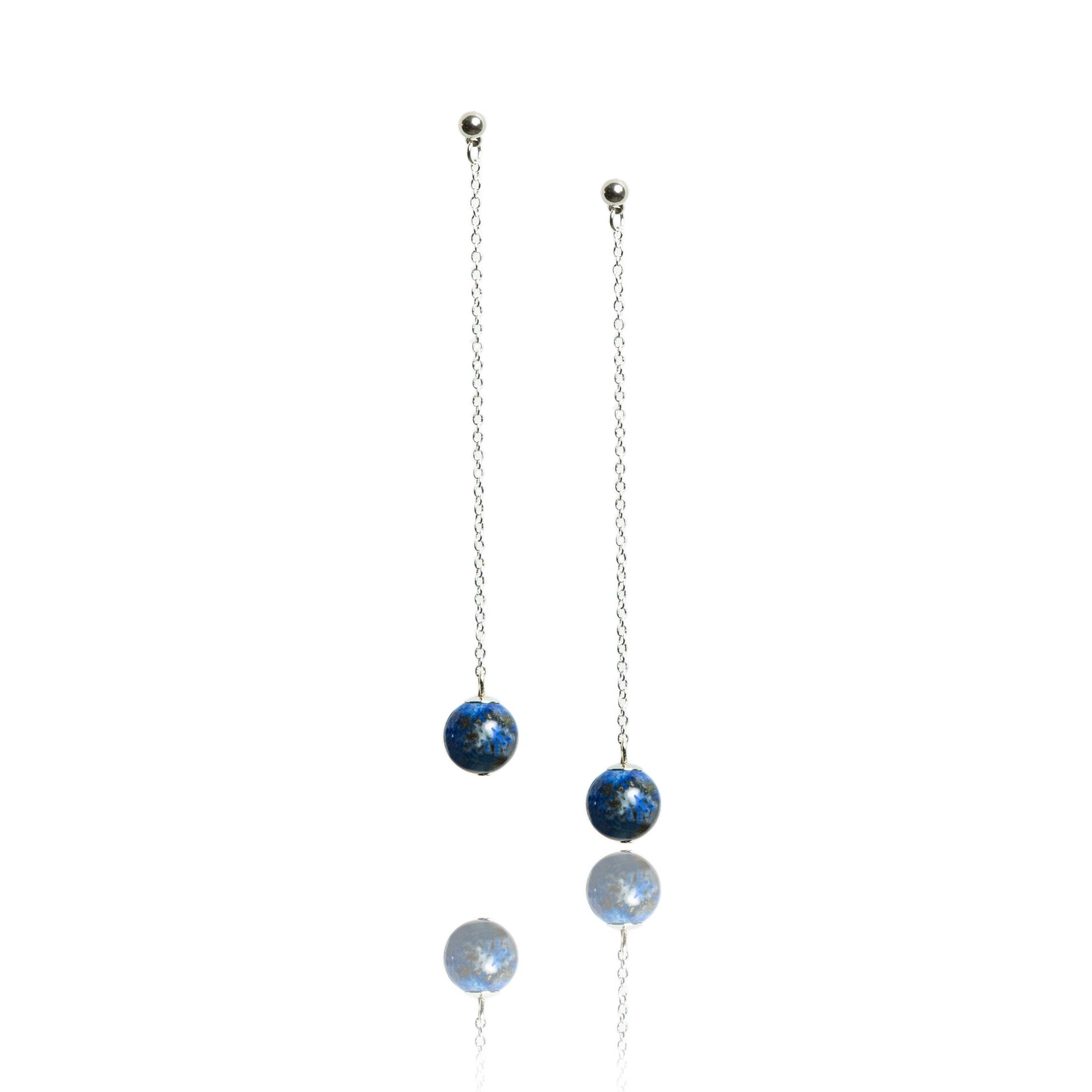 Earrings on a silver chain with lapis lazuli