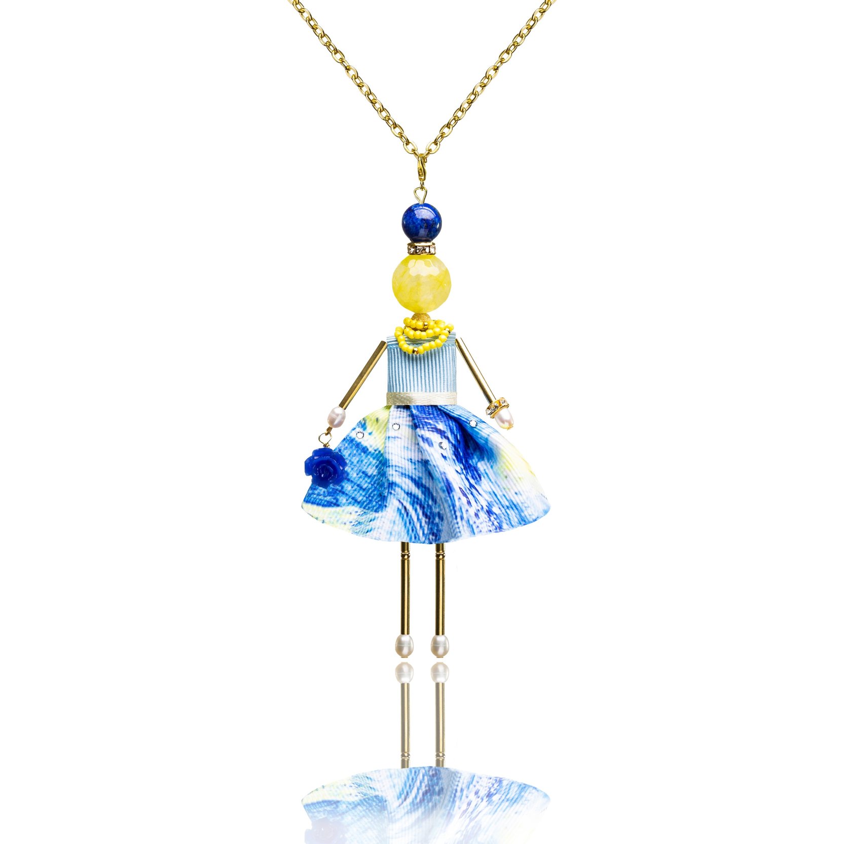 Doll-pendant with yellow agate based on the painting "Starry Sky" by Van Gogh