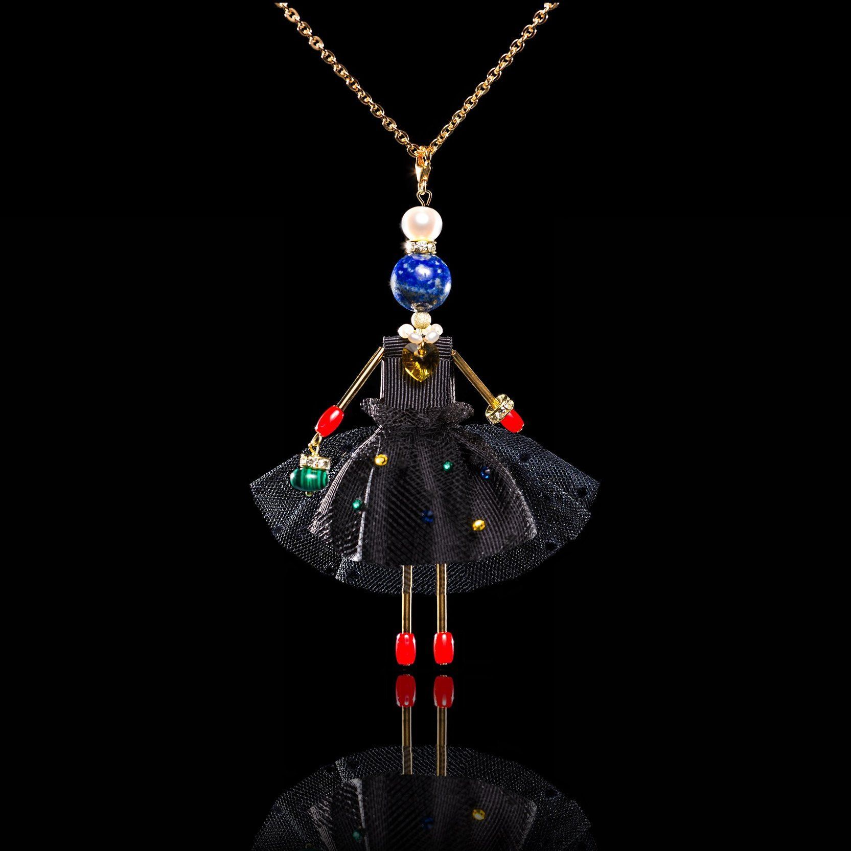 Jewelry Doll Pendant &ldquo;Black Aurora&rdquo; SARANA&reg; on black background luxury jewelry