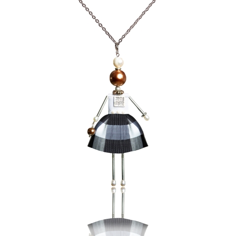 Slender doll-pendant in a mini dress.