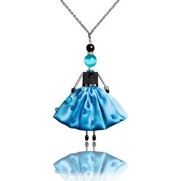 Pendant doll in royal blue silk skirt