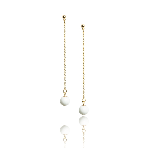 Earrings on a gold-plated chain with white agate
