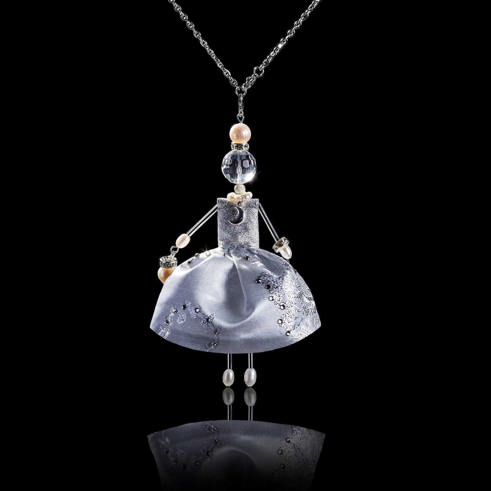 Jewelry Doll Pendant &ldquo;Princess Teresa in the Moon Dress&rdquo; on a black background