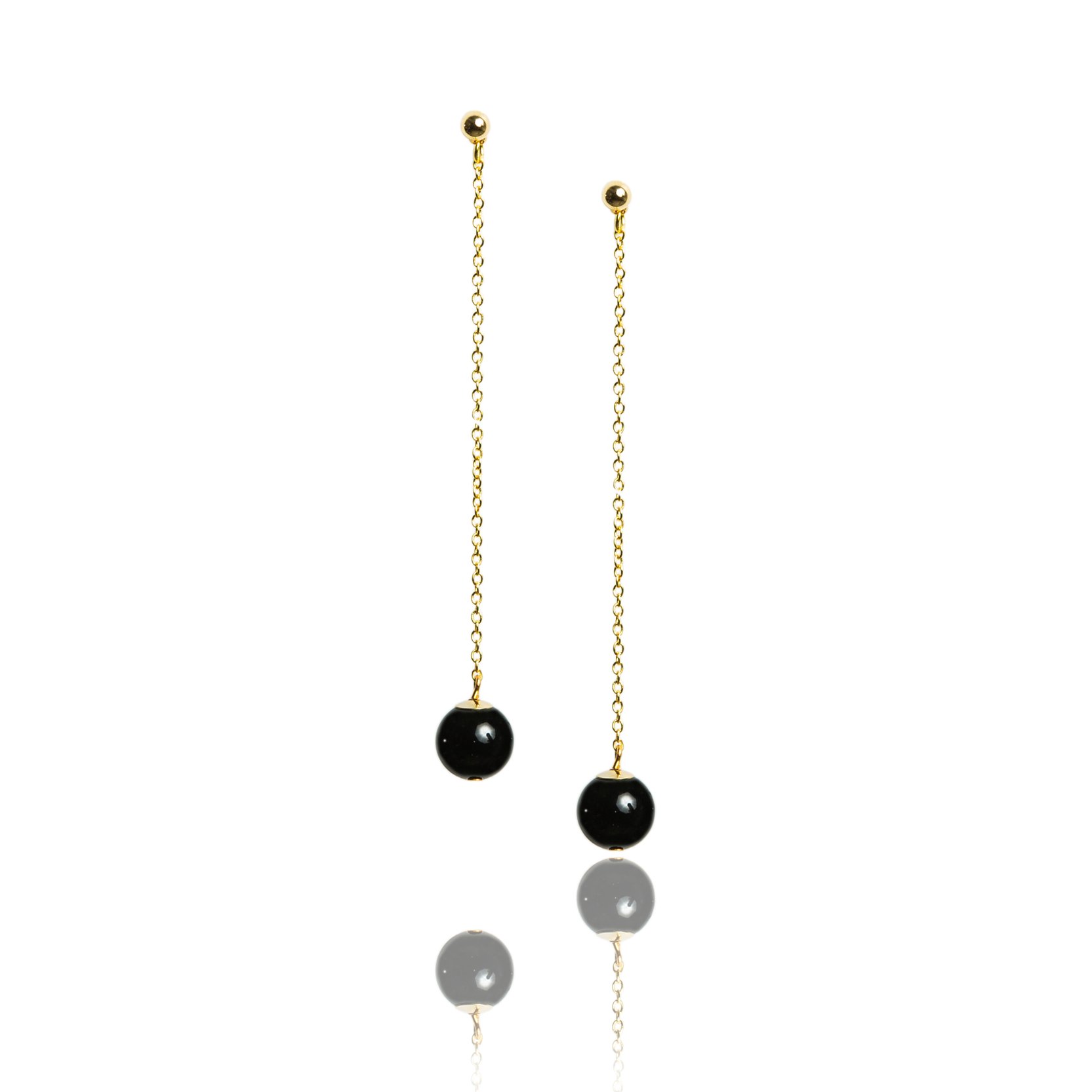 Earrings on a gold-plated chain with black agate