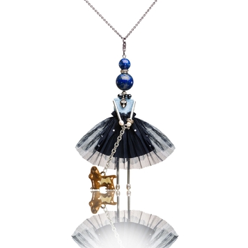 Pendant doll in divine blue with a small dog.