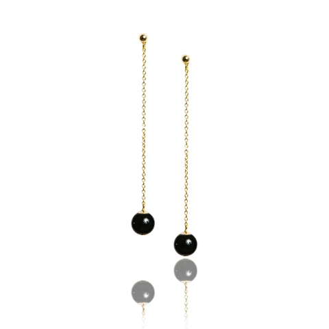 Earrings on a gold-plated chain with black agate