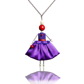 Enchanting pendant doll in a purple silk skirt.