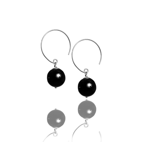 Silver earrings with black agates