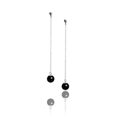 Earrings on a silver chain with black agate