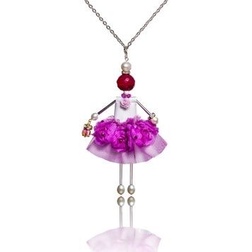 Purple Orchid jewelry doll pendant SARANA with agate on white background