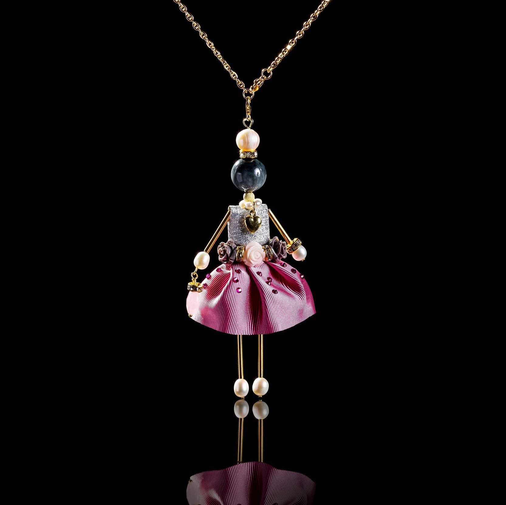 SARANA&reg; Jewelry Doll Pendant &ldquo;Morning Dew&rdquo; on a black background