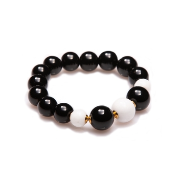 Pulsera de ágata negra con ágatas blancas