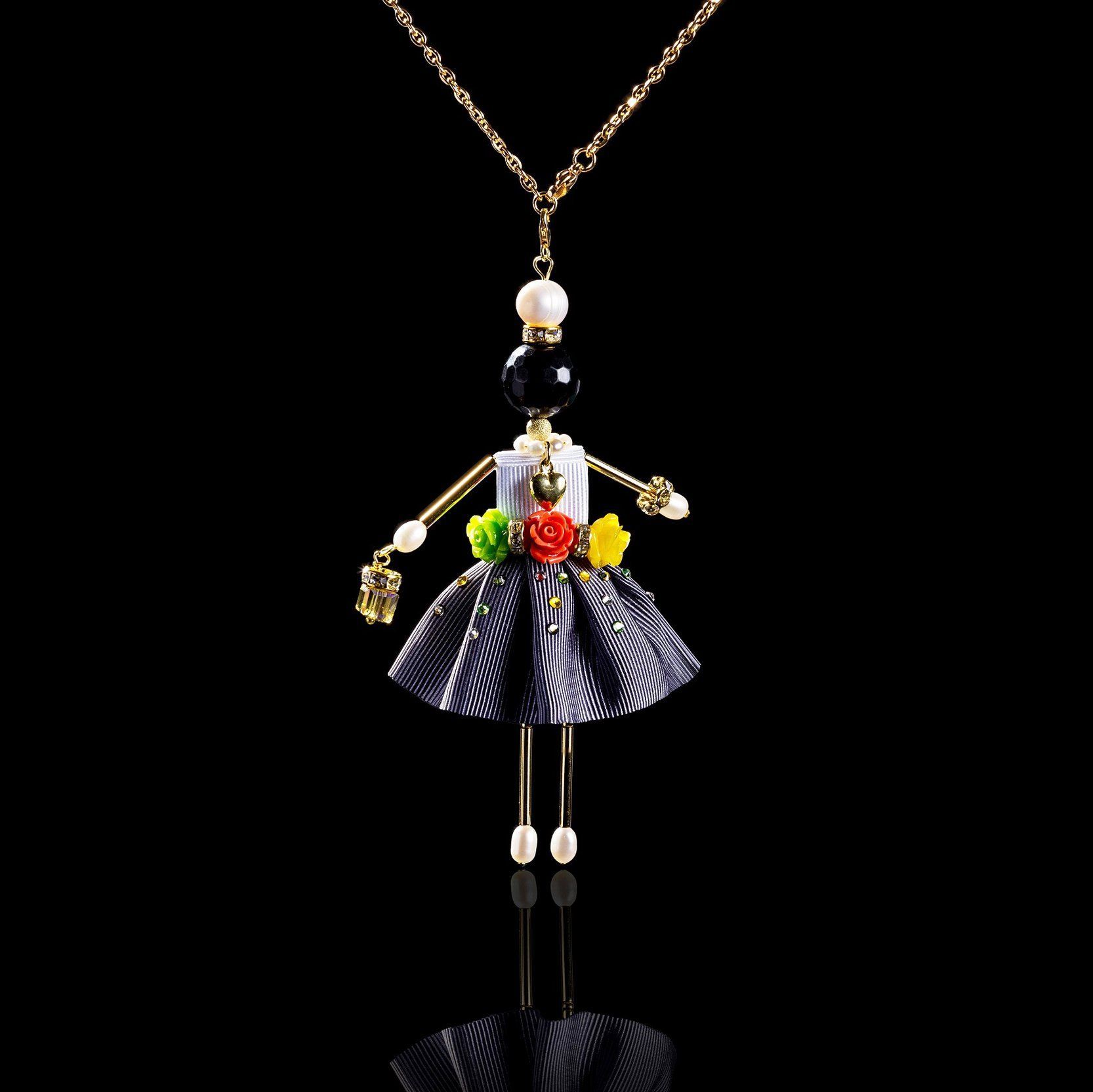 SARANA&reg; Jewelry Doll Pendant &ldquo;After the Rain&rdquo; on a black background