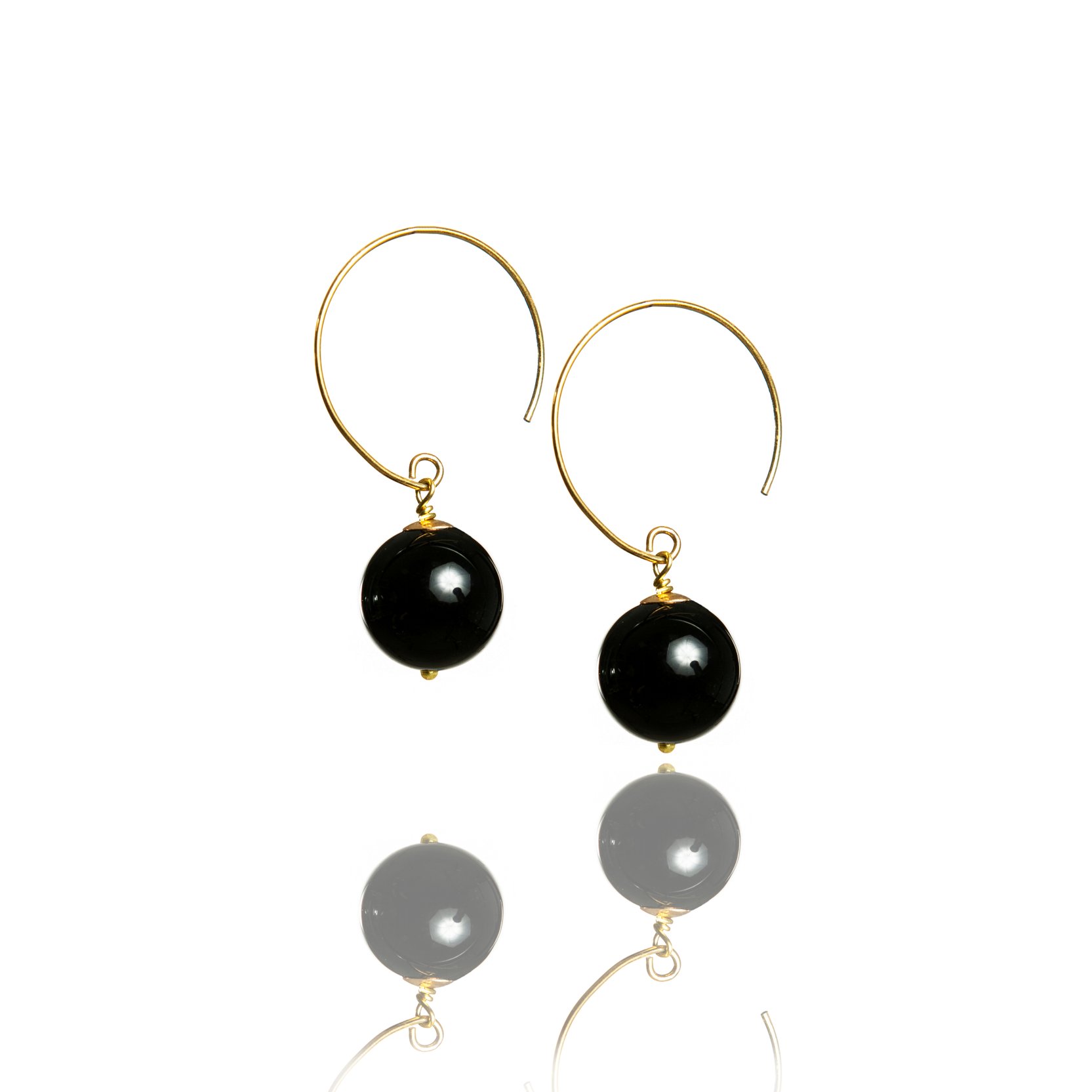 Gold plated earrings with black agates