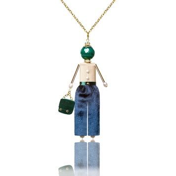 SARANA&reg; &ldquo;Romeo&rdquo; jewelry doll pendant with green agate on a white background