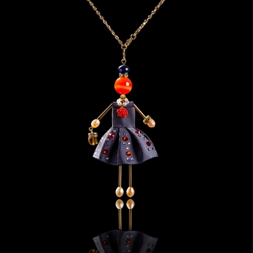 Pendant doll in gray with orange crystals