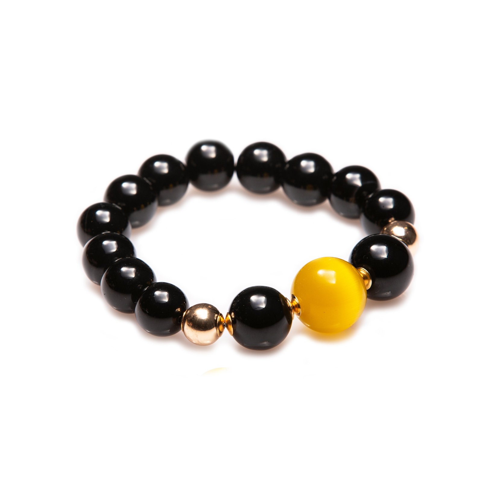 Black agate bracelet with yellow stone.