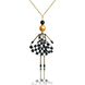 Exquisite pendant doll in a checkerboard print dress.