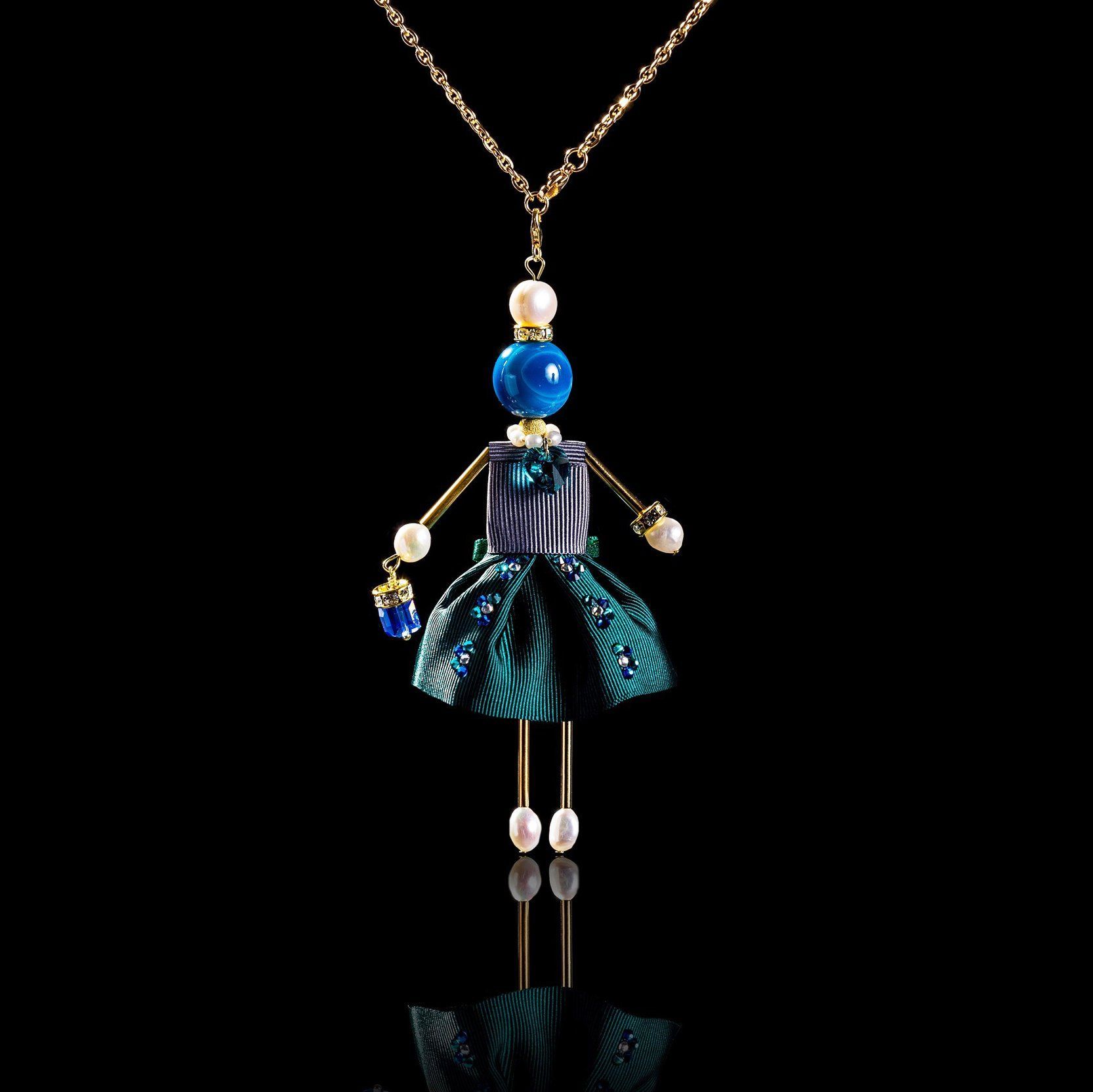 SARANA&reg; Jewelry Doll Pendant &ldquo;Azure Coast&rdquo; on a black background