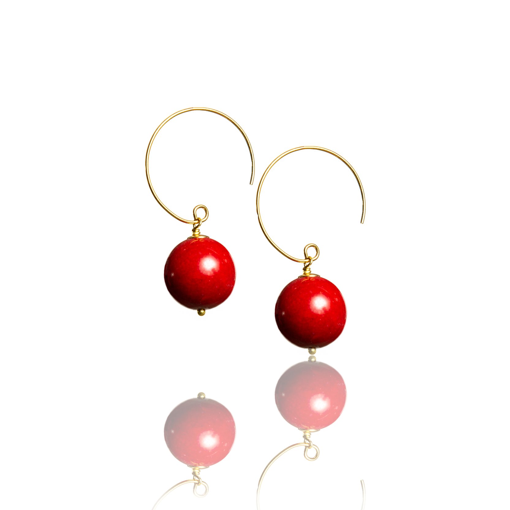 Gold plated earrings with red coral