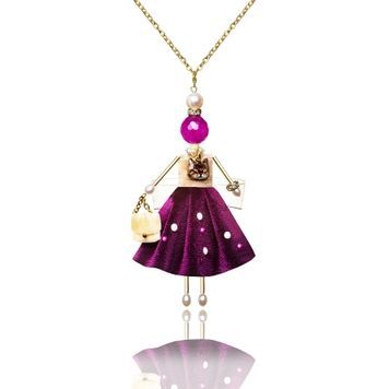 SARANA&reg; &ldquo;Violetta&rdquo; jewelry doll pendant with fuchsia agate on a white background