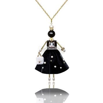 SARANA&reg; &ldquo;Bagheera&rdquo; jewelry doll pendant with black agate on a white background