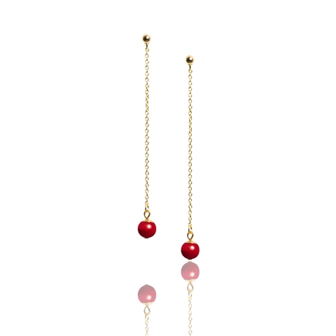 Coral earrings on a gilded chain
