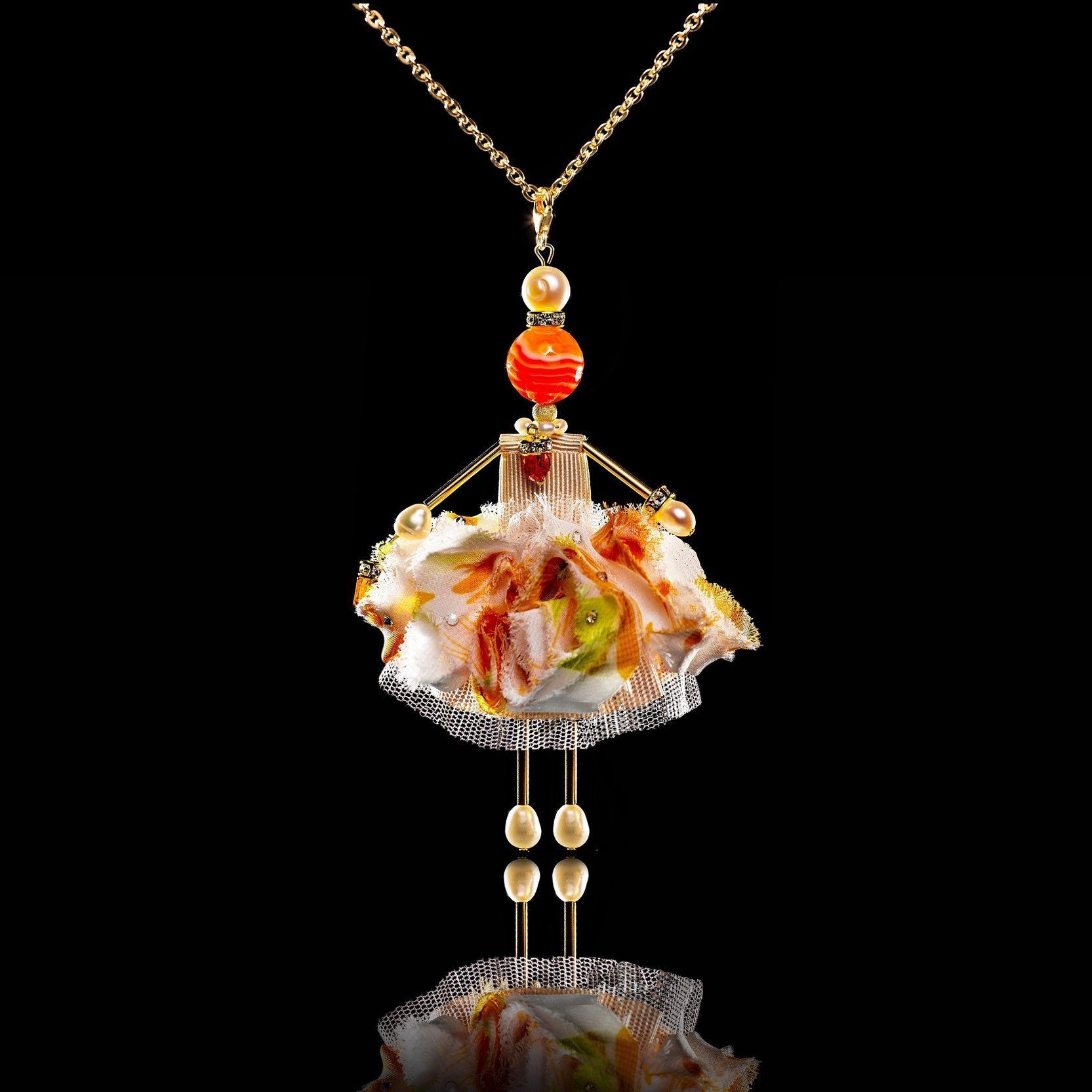 SARANA Jewelry Doll Pendant "Ginger Miracle" on black background luxury statement jewelry