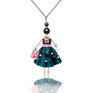 SARANA&reg; &ldquo;Adele&rdquo; jewelry doll pendant with dark blue aventurine on a white background