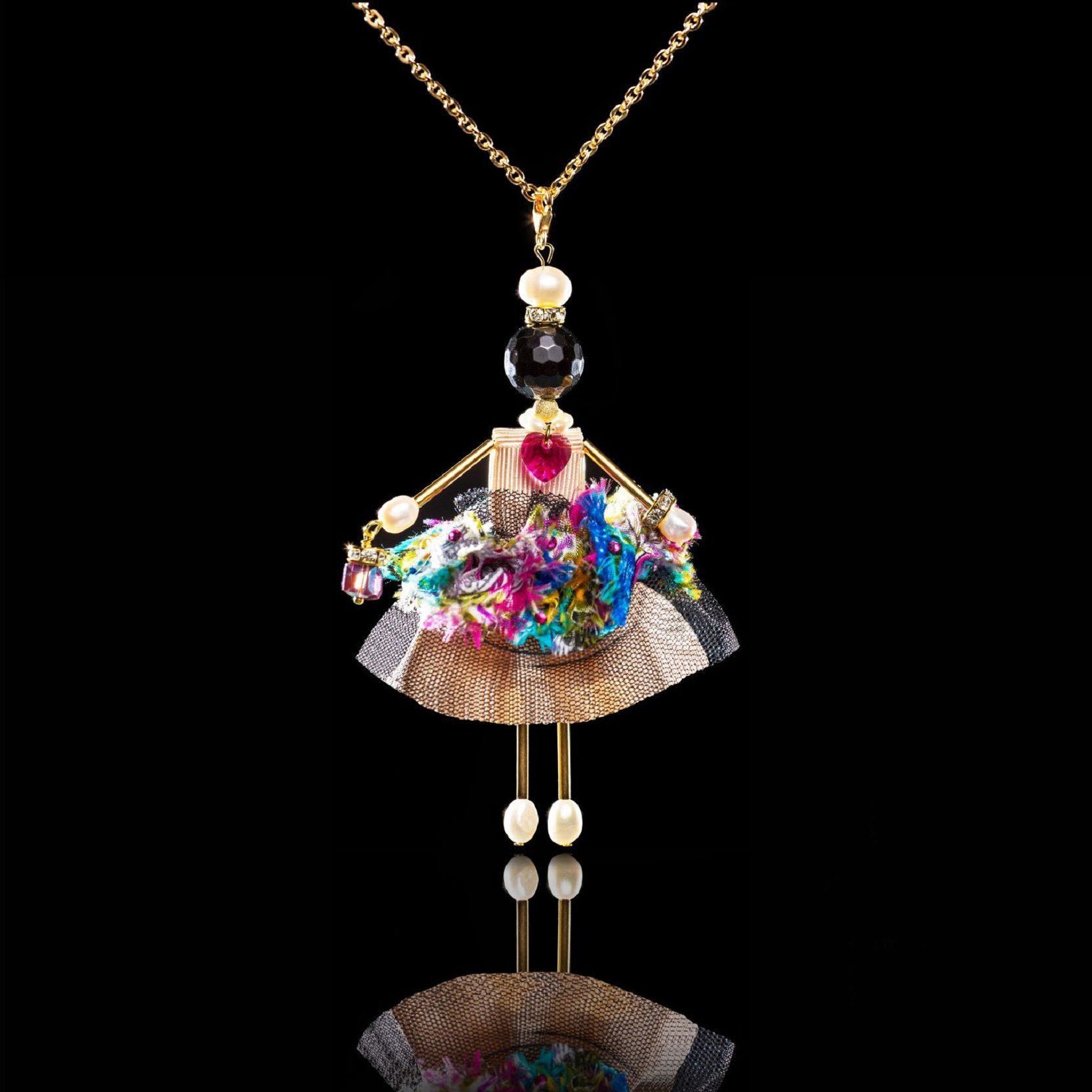 Jewelry Doll Pendant &ldquo;Mademoiselle&rdquo; SARANA&reg; on black background luxury jewelry