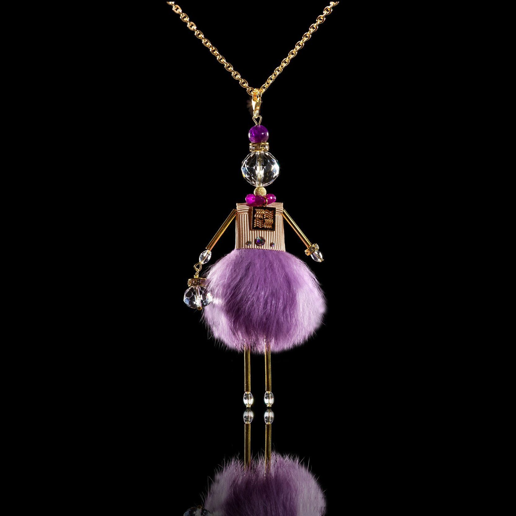 Jewelry doll pendant "Lavender Fairy" on a black background