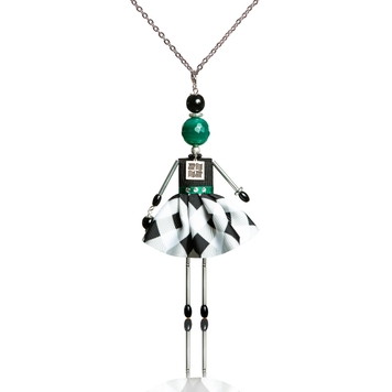 Pendant doll with green agate in silver