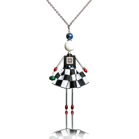 Doll pendant with white agate and multi-colored natural stones.