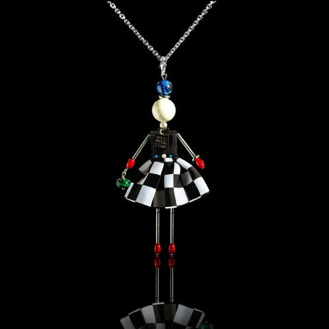 Doll pendant with white agate and multi-colored natural stones.