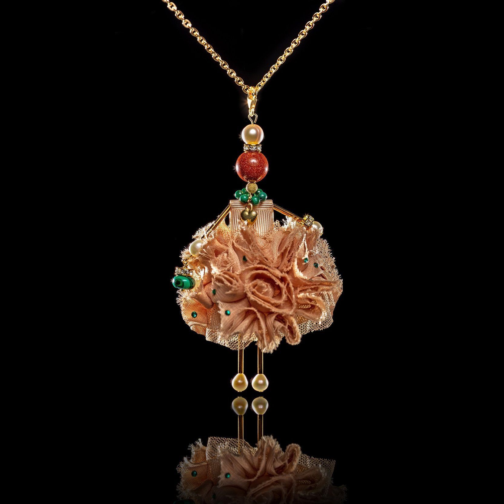 Jewelry Doll Pendant &ldquo;Josephine&rdquo; SARANA&reg; on black background