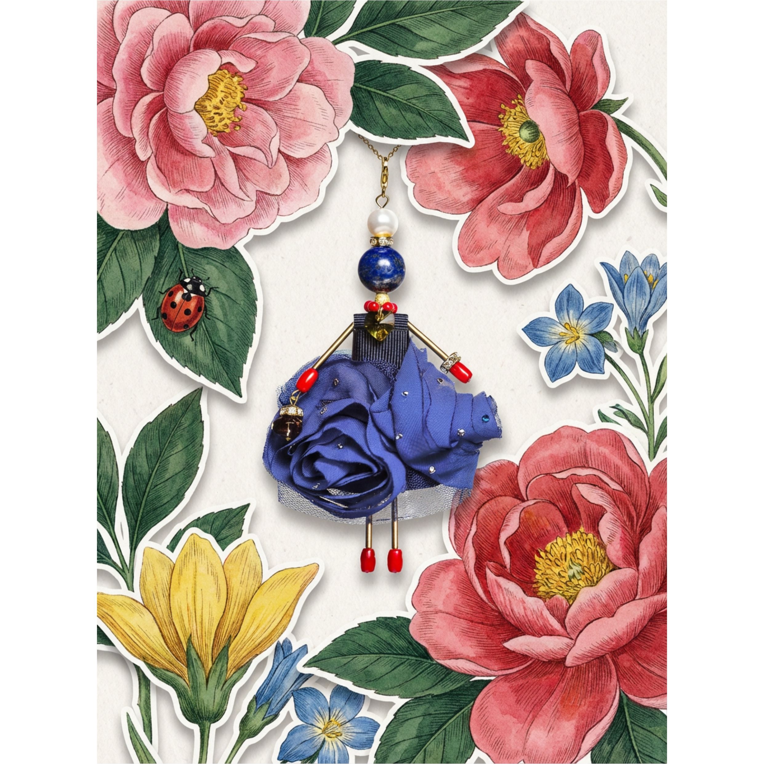 jewelry doll pendant with lapis lazuli from the “Celebration” collection in festive style