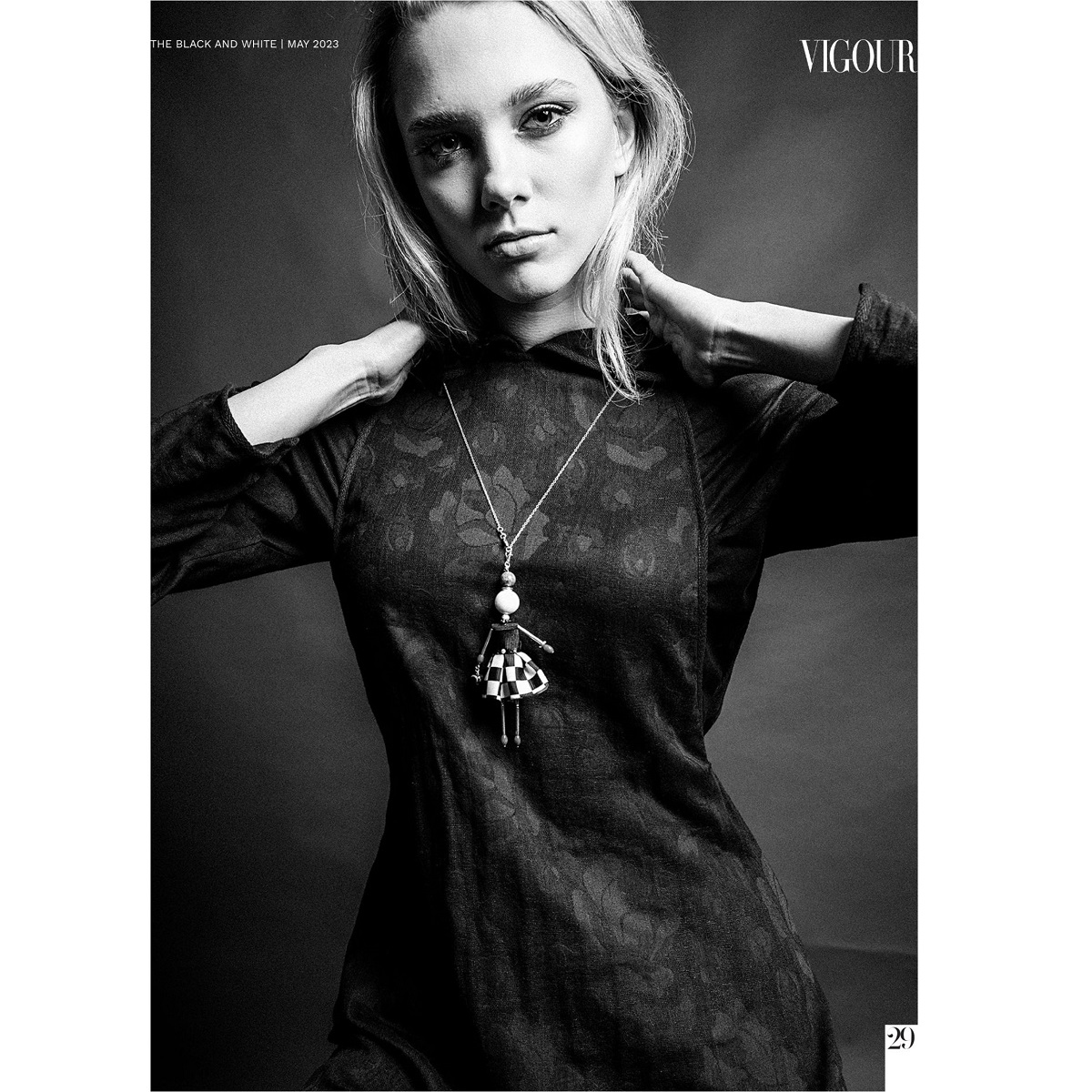 Elegant black-and-white doll pendant by SARANA® — an original gift for a woman