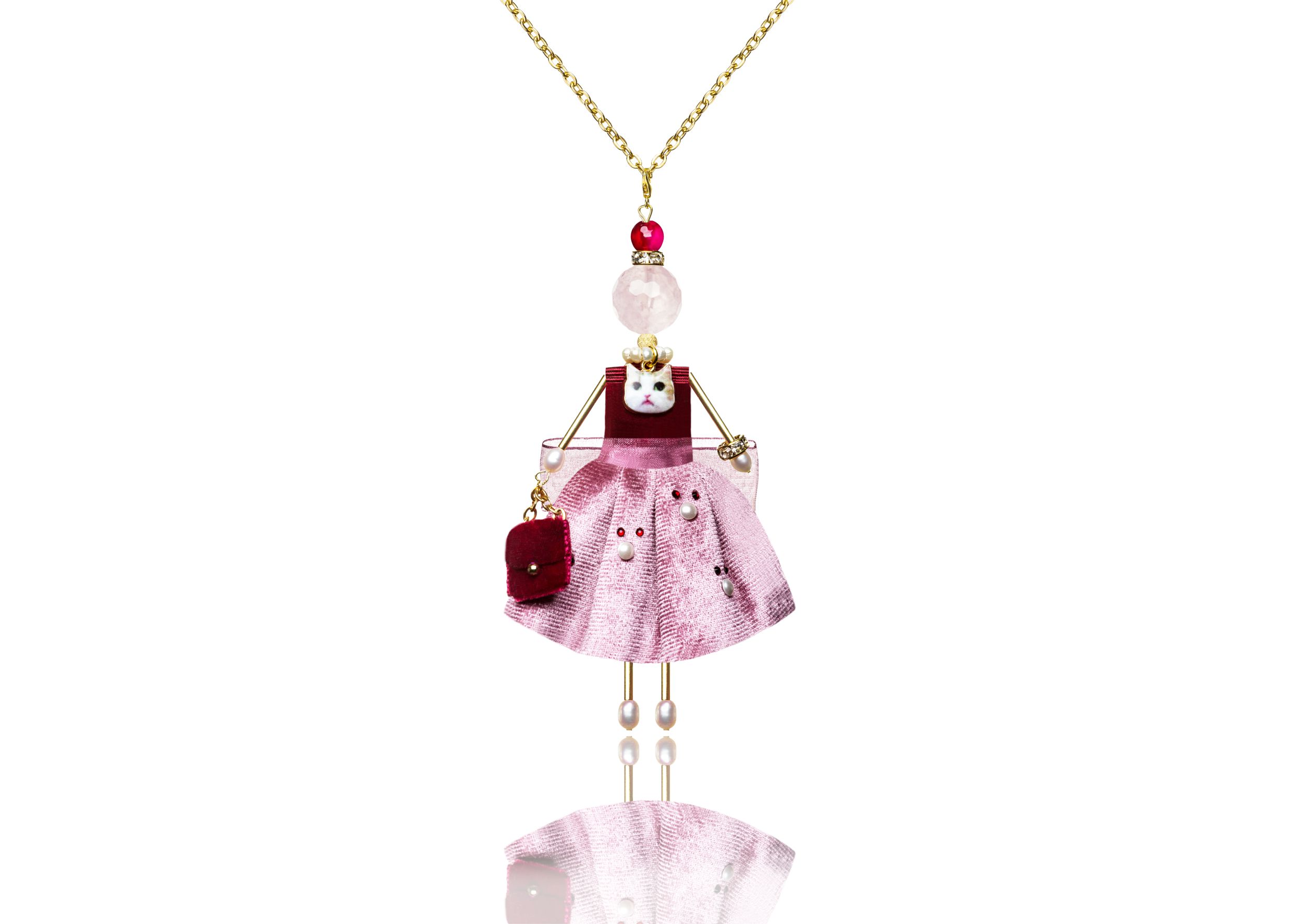 jewelry doll “Six Cats” in velvet outfit with cat details