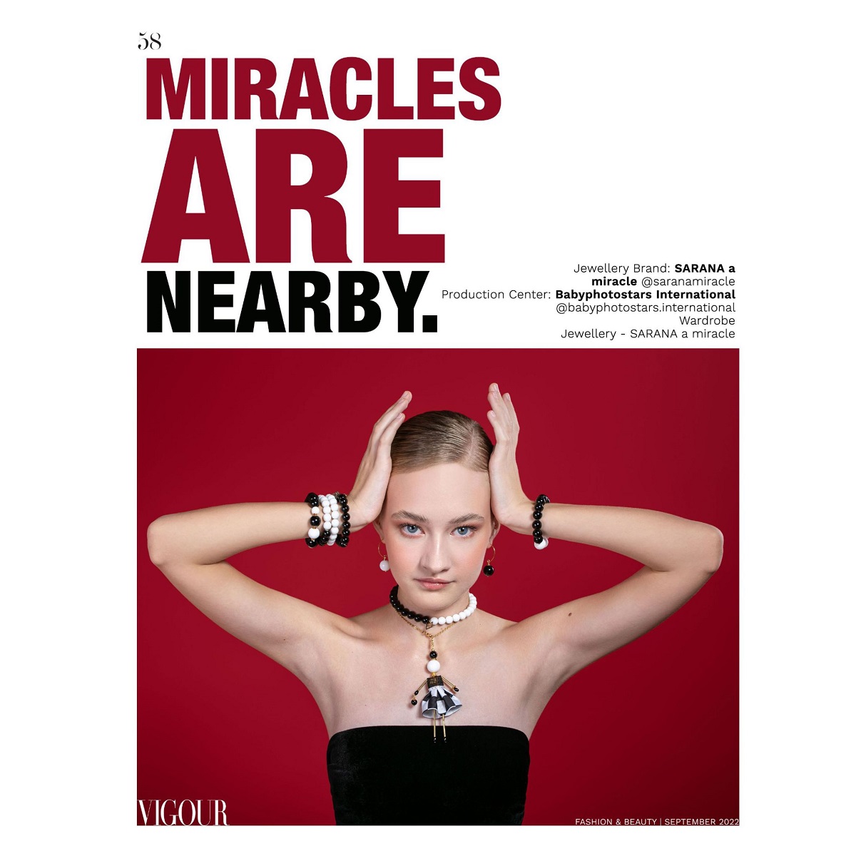 Neck pendant from the BLACK & WHITE collection by SARANA® featured in a Canadian magazine