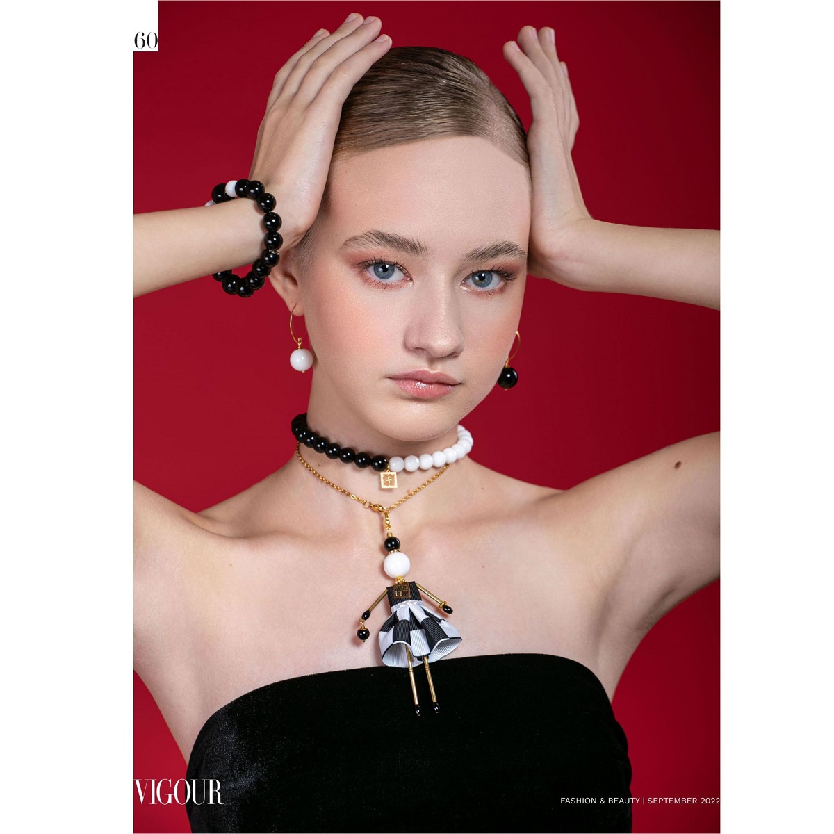 Doll pendant with black and white agates — an original neck pendant by SARANA®