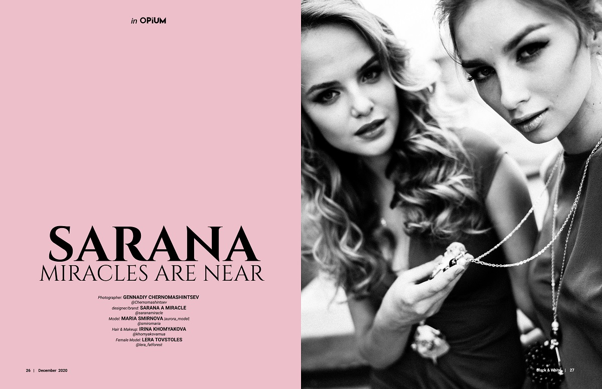 Publicación de una fotografía editorial en blanco y negro de SARANA® en la revista internacional OPIUM red Black&White ISSUE