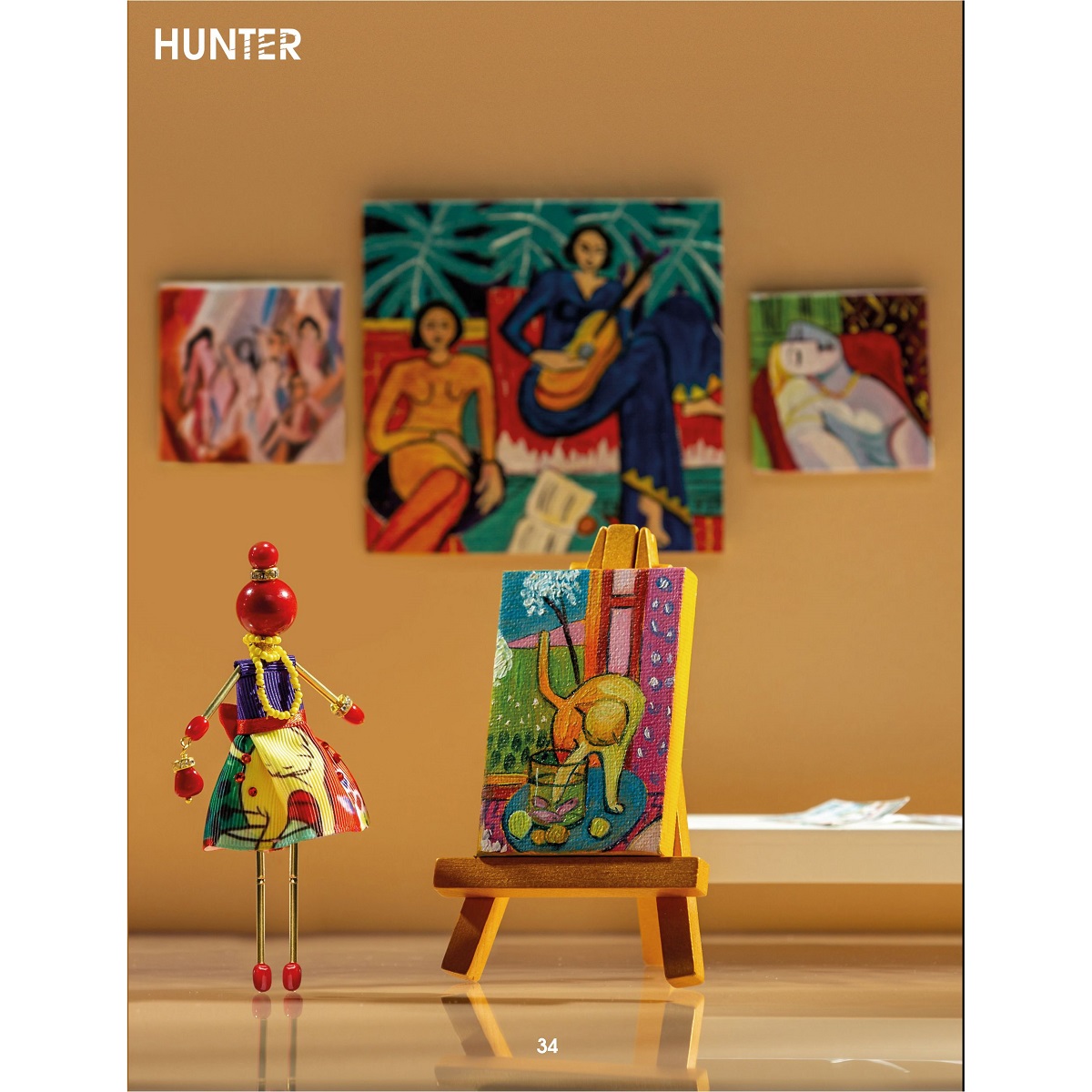SARANA® jewelry doll pendant inspired by Matisse's "The Yellow Cat" — exclusive designer jewelry from the With Art Nearby collection