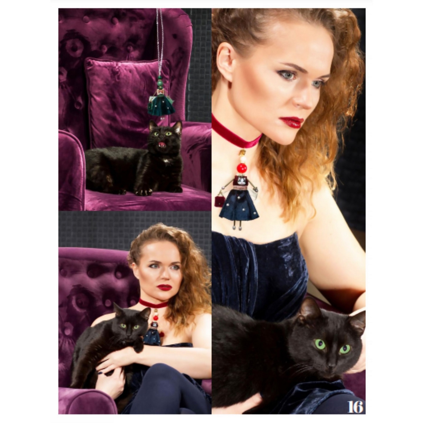 Modelo con joyas SARANA® de la colección «Seis Gatos» y la gata Marquesa